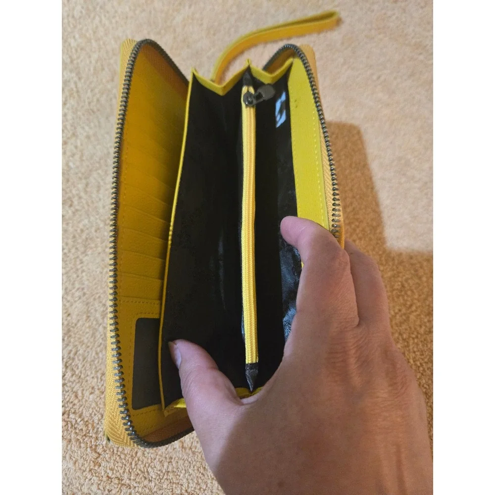 Bveyzi Yellow Pebbled Leather RFID Blocking Zip Around Wristlet Wallet